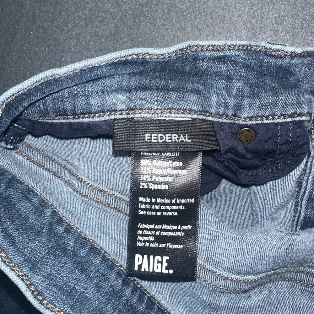Men's Paige Federal Slim Straight Jeans Graham Dark Blue Size 34 (Measure 34x27)